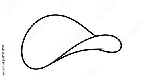 Simple line drawing of a potato chip against a stark white background