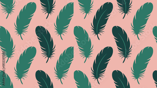 Vibrant green feathers on soft pink background for design