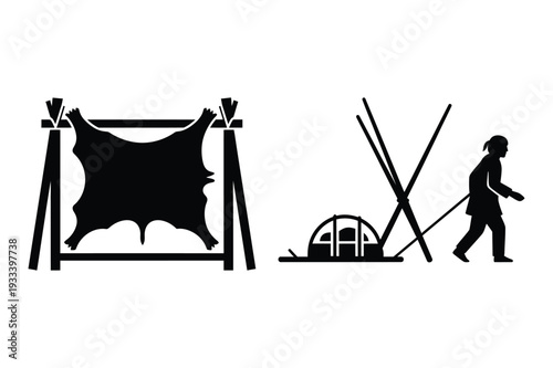 Primitive Man Processing Hide and Building Shelter