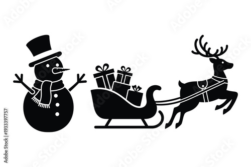Snowman, Sleigh with Gifts, and Reindeer