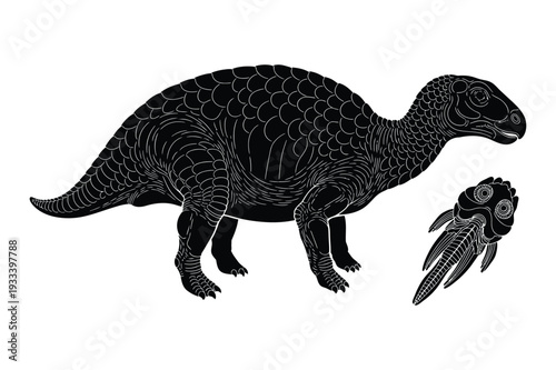 Detailed Dinosaur Silhouette with Fossil