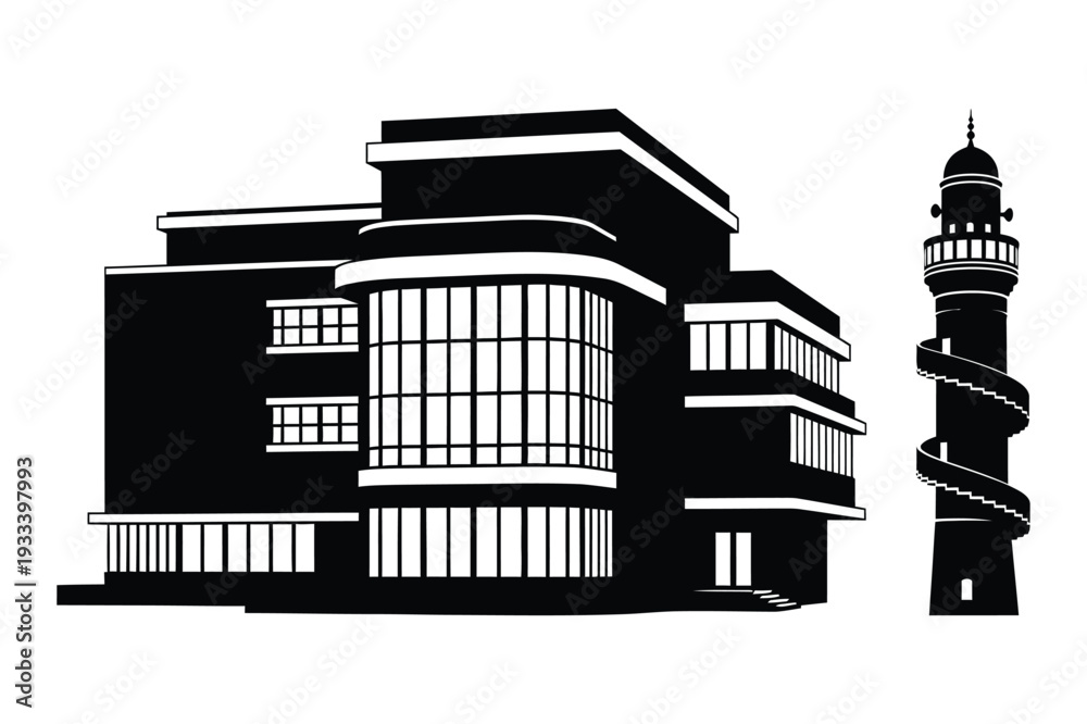 Fototapeta premium Art Deco Building and Lighthouse