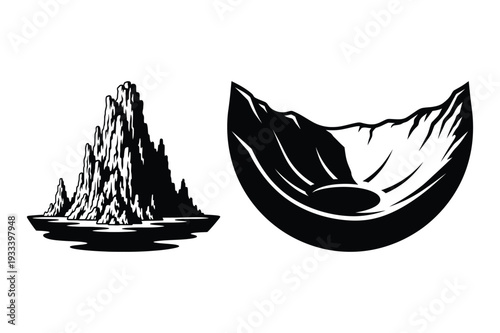 Jagged Rock Formation and Crater Landscape