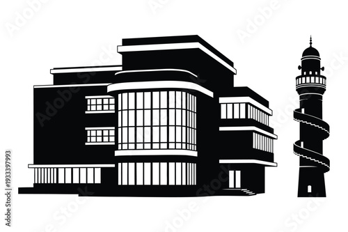 Art Deco Building and Lighthouse