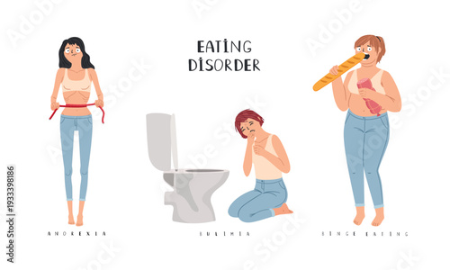 Women with eating disorders. Anorexia, bulimia and binge eating