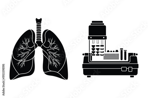 Human lungs and medical research equipment illustration
