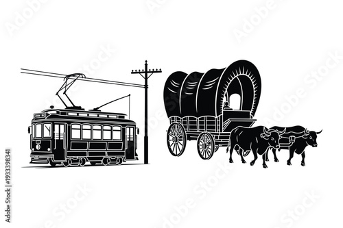 Old West Wagon Train vs. Modern Trolley: History Meets Future