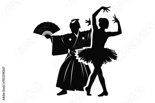 Ballet Meets Samurai: Cultural Fusion Dance Illustration