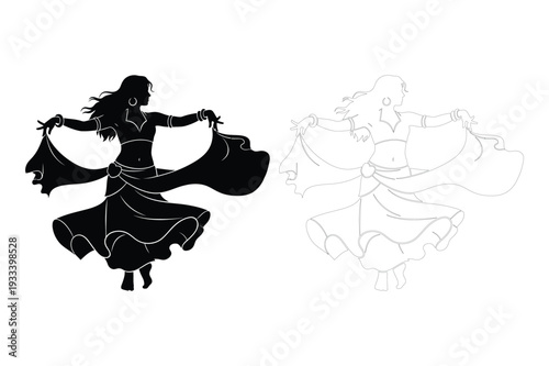 Belly Dancer Silhouette and Outline Dancing Woman