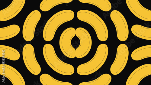 Vibrant yellow banana pattern on black background for design