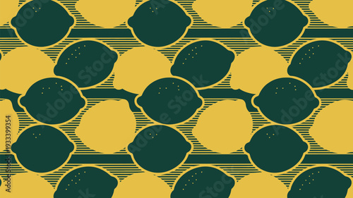 Vibrant geometric pattern with dark green and yellow shapes
