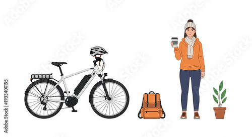 A modern hand-drawn illustration of essential digital technology: smartphone, cloud icon, Wi-Fi signal, power bank, and a USB cable.