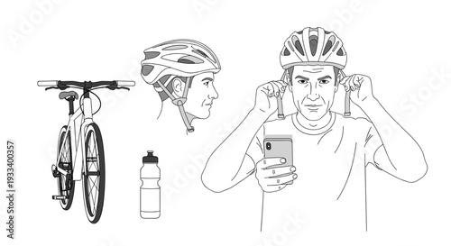 A charming monochrome outline illustration depicting a young female traveler with her suitcase, passport, and backpack, ready for global exploration.