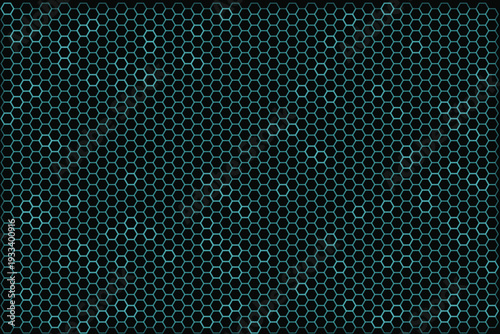 A dark background showcases a continuous seamless pattern of many light blue hexagonal grid shapes across the entire surface