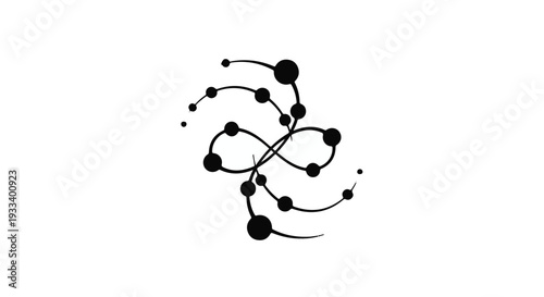 Modern abstract molecular structure illustration with connected nodes and lines on white background for science and technology concepts
