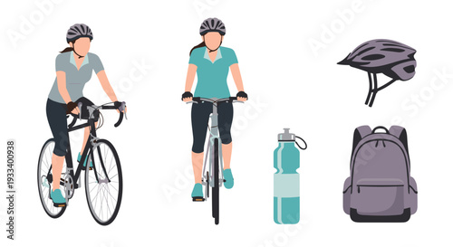 Two active women, wearing helmets, are enjoying a refreshing bicycle ride, promoting health, fitness, and outdoor recreation.