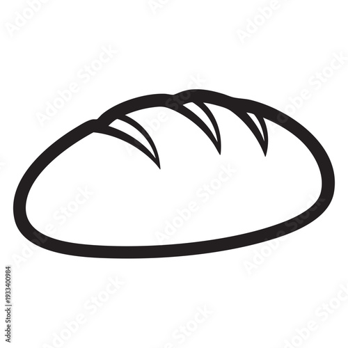 Simple black and white illustration of a loaf of bread from a side view, showcasing its crust and slashes on a plain white background