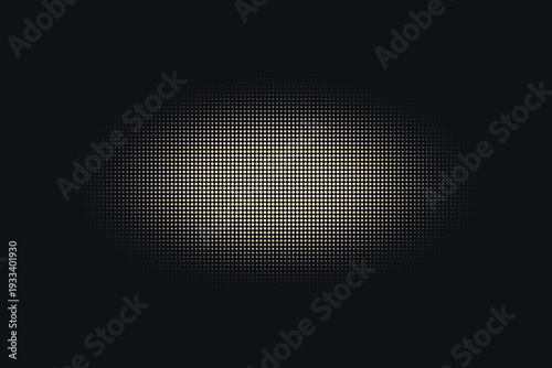 Tiny white and golden dots form a soft glowing oval shape on a deep dark surface