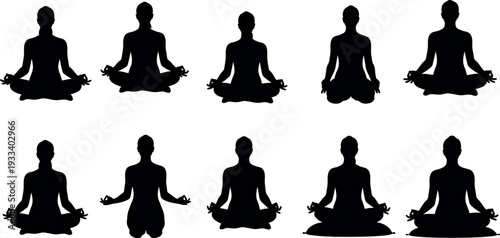 Silhouette of multiple yoga poses in meditation