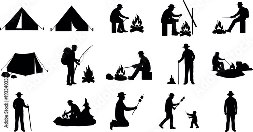 Camping and outdoor activities silhouettes