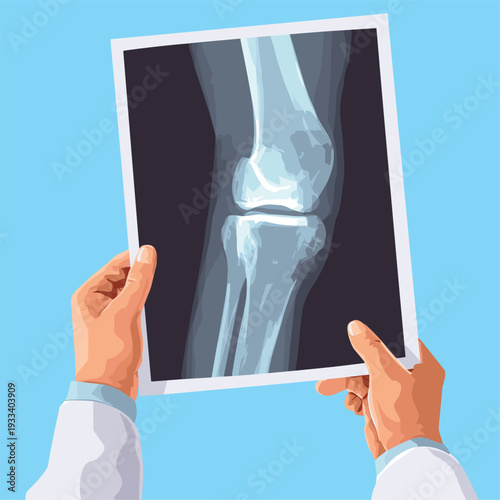 Hands hold x ray. Doctor Hand holding xray film, radiology bone joint scan traumatology radiograph patient exam roentgen medical healthcare examination cartoon vector illustration