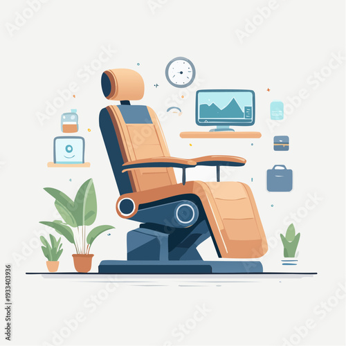 Dentist chair with computer and plants