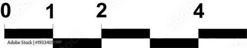Graphic scale bar for technical drawings and maps showing measurement increments with alternating black rectangular segments labeled 0, 1, 2, and 4 units.