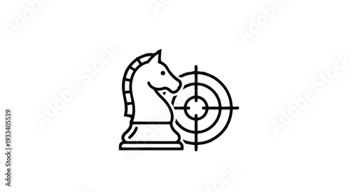 Knight chess piece aiming at target strategy planning business concept