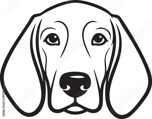 A black and white line drawing of a dogs head