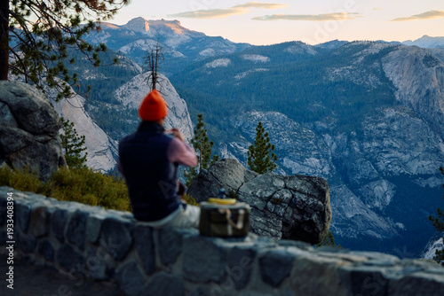Man enjoys the panorama of Yosemite