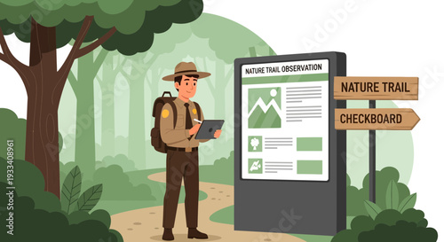 Hiker Checking Trail Information on Mobile.