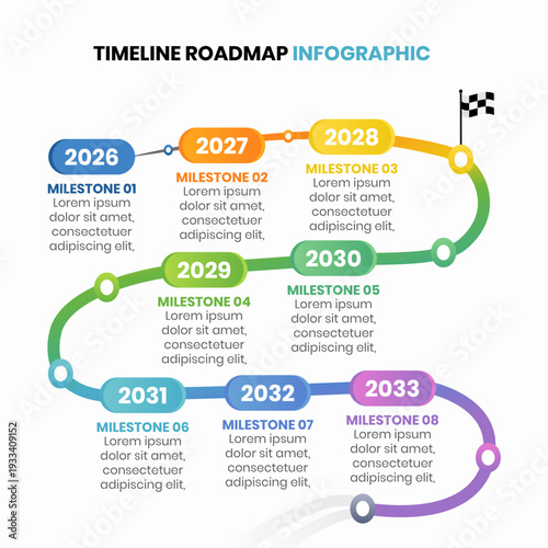 Timeline Roadmap Infographic Template, Business Project Milestone Timeline, Corporate Strategy Planning Roadmap Diagram