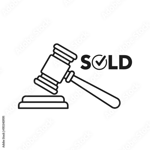 Gavel and Sold Sign Icon.