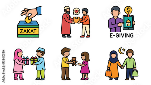 Islamic Charity and Giving Icons Zakat E Giving Donations and Generosity Concepts for Business and Religious Use