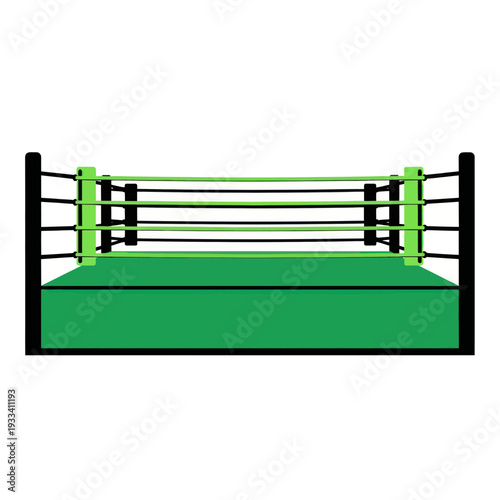 Empty Boxing Ring with Green Platform and Ropes, Sport Arena