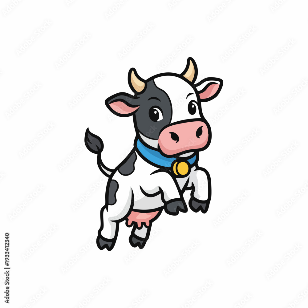 Fototapeta premium Cute baby cow jumping cartoon character illustration.
