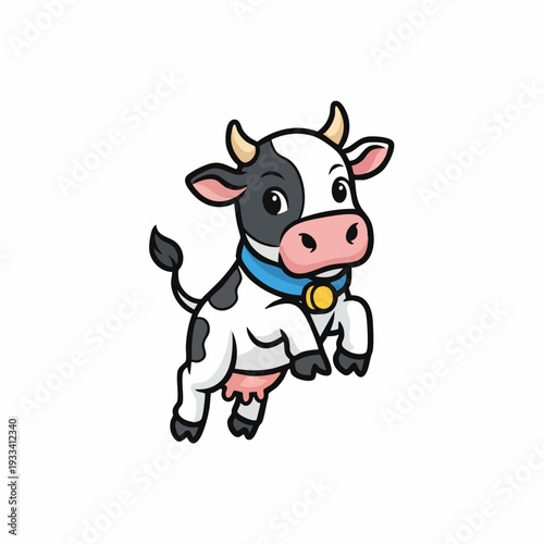 Cute baby cow jumping cartoon character illustration.