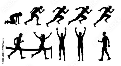 Dynamic Runners' Silhouettes: Capturing the essence of athletic prowess, a series of dynamic silhouettes showcase a range of running postures, from the starting stance to the triumphant finish.