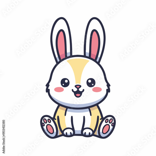 Adorable Cartoon Rabbit Sitting with a Sweet Smile and Rosy Cheeks.