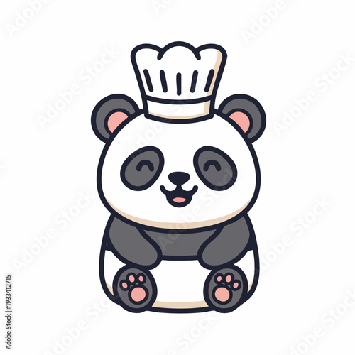 Cute cartoon panda chef wearing a white hat smiling happily.