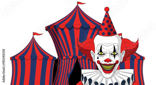 Scary Clown in Front of Circus Tents, Horror Theme