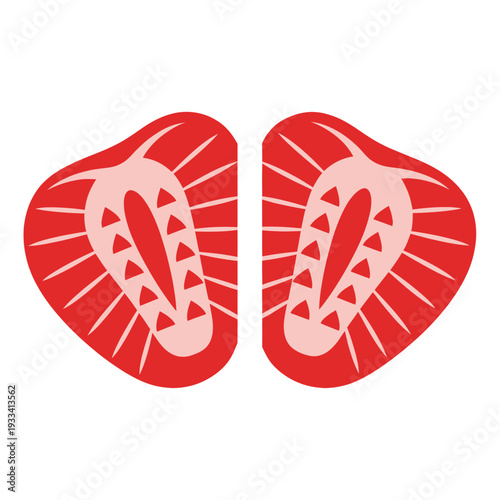 Abstract Red Strawberry Slice Icon, Minimalist Design, Healthy Food Concept