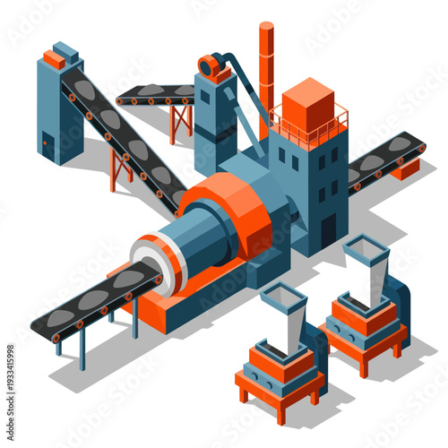 Industrial Machinery with Conveyor Belts and Equipment.