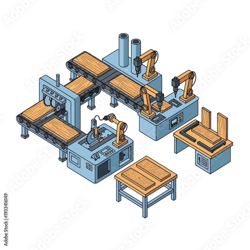 Industrial robotic arms on production line machinery.