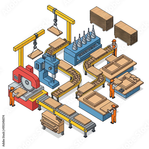 Factory Production Line Woodworking Machinery Operation.
