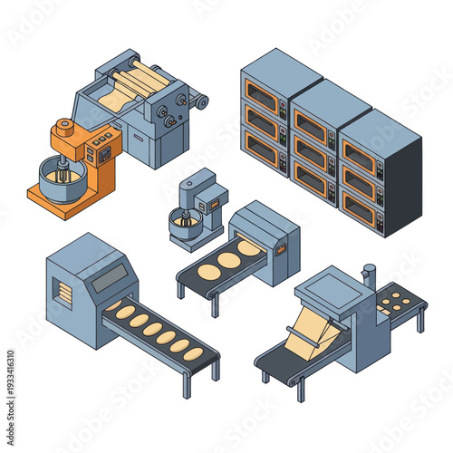 Industrial Bakery Equipment and Machinery Illustration.