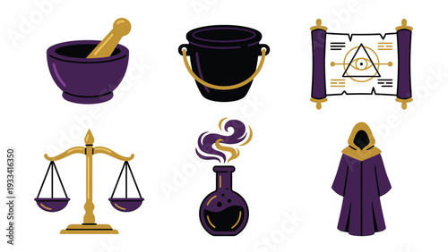 Magic and Alchemy Vector Icons Set. Fantasy Sorcery Symbols Collection.