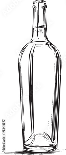 elegant black and white outline drawing of a classic wine bottle, ready for sophisticated beverage branding