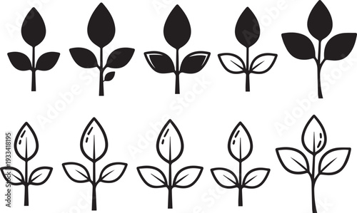 Collection of various plant silhouettes with different leaf structures