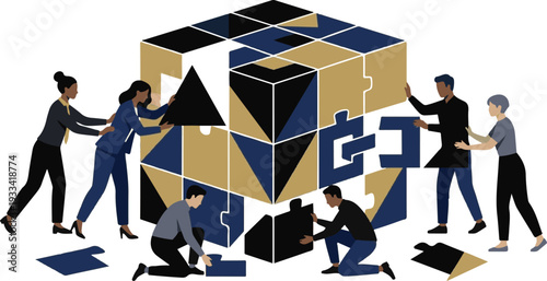 Team building a large 3D puzzle cube for problem solving